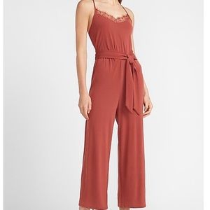 Express Lace Trim belted jumpsuit